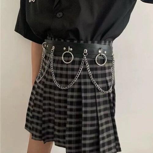 Punk Leather Women Belts Whit Chain Gothic Harness Body Waist Strap Jk Dress Slim Bondage Garters Sexy Suspenders Waistband