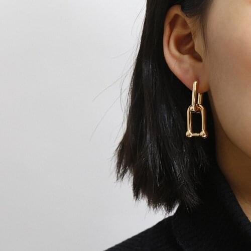 Retro Women Earrings Chain Statement Earrings Stylish U Shape Dangle Earrings Hoop Geometric Fashion Jewelry Punk Drop Earrings