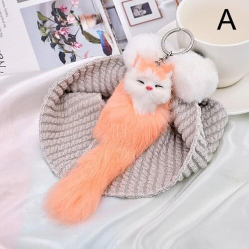 Cute Fluffy Faux Fur Fox Cat Keychain Women Girls Car Key Ring Holder Pompoms Key Chain Gift Backpack Bag Decorative Pendant