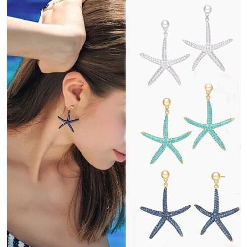 SOELLE High Quality 925 Sterling Silver Starfish Earrings Full AAA Micro Cubic Zirconia Stones for Women Seaside Holiday Jewelry