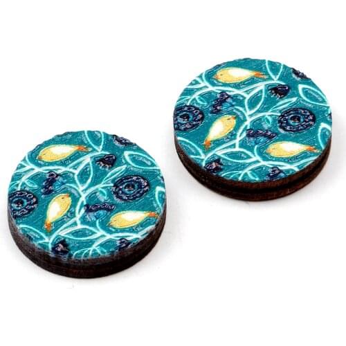 Unique 3D Flower Embossed 16mm Round Coloured Drawing pattern Laser Cut wood Cabochon DIY for Rings, Earring,Brooch,Necklace