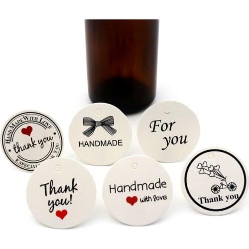100pcs 3.5cm Round Kraft Paper Jewelry Gift Handmade With Love Thank You Cards Tags Label For Diy Making Accessories Wholesale