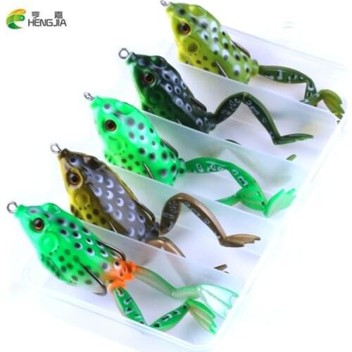 HENGJIA 5PCS High Quality Artificial Bait Fishing Lure Soft Frog Lure 5CM 15.5G Frog Soft Plastic Snakehead Lure Simulation Frog