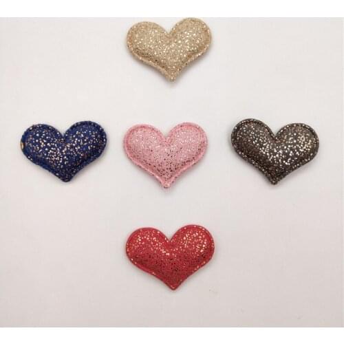 60pcs/lot 3.8*3cm Heart Padded Appliques for Children Headwear Hair clip Accessories and Garment Accessories