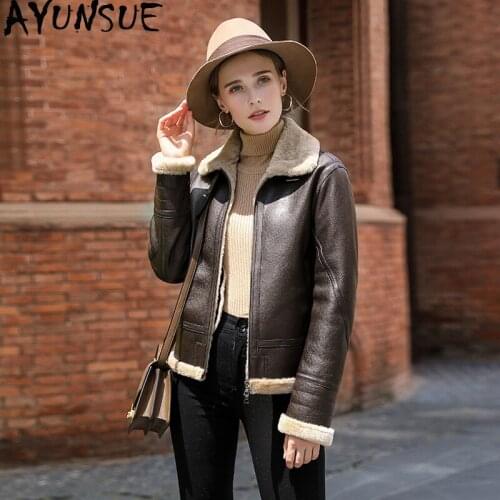 AYUNSUE Women's Leather Bomber Jackets