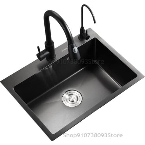 Black Sink Single Tank Household Wash Basin Kitchen Sink 304 Stainless Steel Large Sink