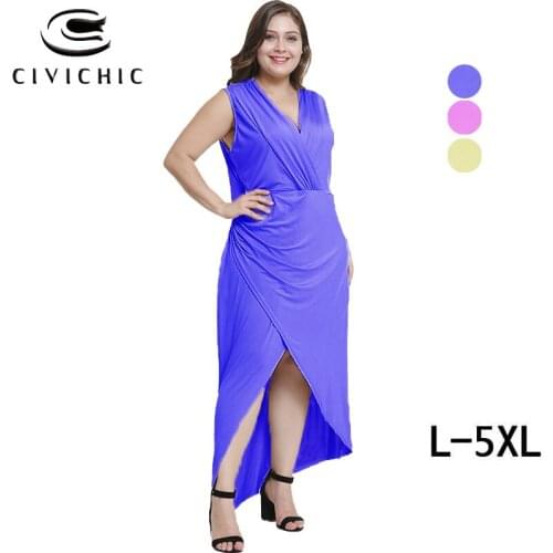 CIVI CHIC Plus Size Irregular Zomer Jurk 2020 Women Summer Maxi Dress Sexy V Neck Sleeveless Kleid Elegant Party Vestidos DRS95