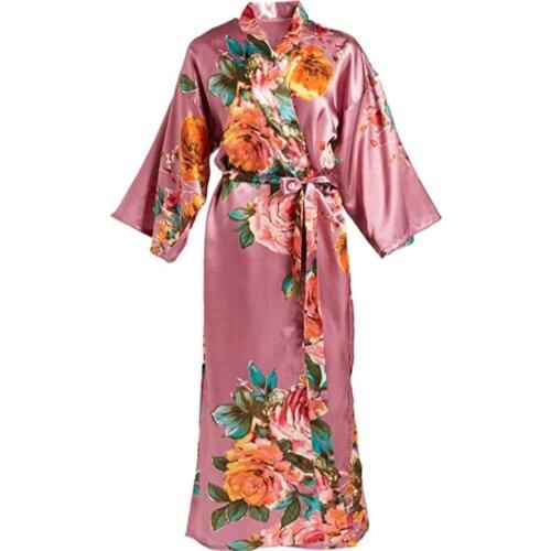 Owiter Long Floral Robe Kimono Bridal Pure Satin Silk Bathrobe Bride Bridesmaid Robes Night Dress Wedding Robes Sleepwear Flower