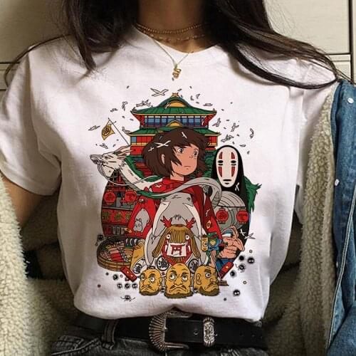 Hayao Miyazaki Spirited Away Studio Ghibli Print T-shirt Women Harajuku Aesthetic Cartoon Tshirt Kawaii White Top Female T Shirt