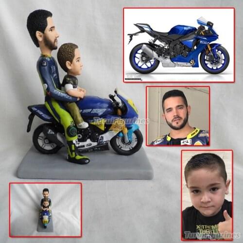 OOAK custom polymer clay doll dad and i ride on motorbike motorcycle gift idea for motorcyclist kids gift for dad party favor