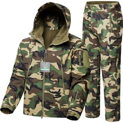 Tactical Jackets And Pants Men Fleece Jacket Army Windproof Camo Hunting Suit Windbreakers Military Hiking Soft Shell Clothing