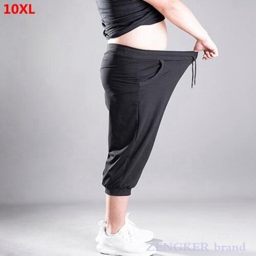 Summer calf-length pants mens casual pants plus fat plus size sports pants 9XL 10XL high waist stretch shorts