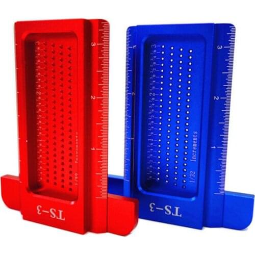 Woodworking Scribe, TS-3 Hole Scribing T Type Ruler Portable Crossed-Out Tool 45/90 Degree Line Gauge Layout Scriber, Red, Blue