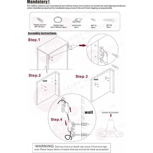 B2QB Metal Anti-Tip Furniture Safe Strap Wall Mounted Baby Proofing Secure Kit