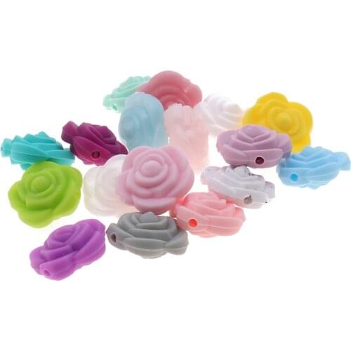 Mini Flower 10pcs Silicone Rose Beads BPA Free Baby Teething Jewelry DIY Infant Biting Nursing Toys Pacifier Chain Food Grade