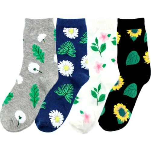 Fashion Korean Japanese Harajuku Cute Woman Cotton Socks Dandelion Sunflower Print Short Sock 2021 New Ankle Socks For Ladies