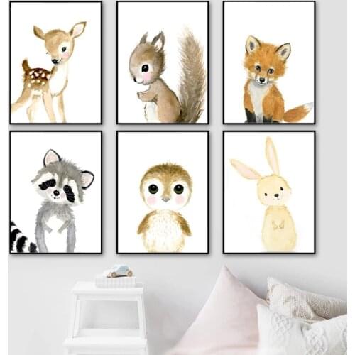 Cartoon Fox Koala Deer Rabbit Squirrel Nordic Posters And Prints Wall Art Print Canvas Painting Nursery Wall Pictures Kids Room