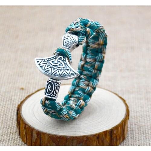 Viking Mens Bracelet Stainless Steel Axe Camouflage Umbrella Cord Braided Bracelet Scandinavian Runes Nordic Amulet Jewelry
