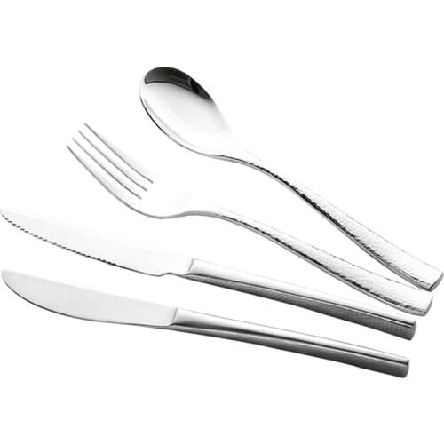 4pcs/set Stainless Steel Fork Knife Spoon Set Tableware Cutlery Dinner set Silverware Christmas high Quality Gift Hammered Dots