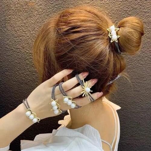 New Head Rope Cute Little Flower Girl Sweet Sen Hair Accessories Simple Wild Ball Hair Circle Net Red Style