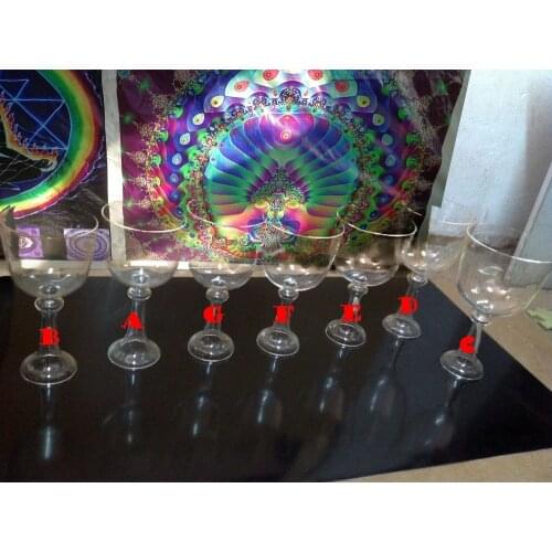 One set 8pcs crystal singing chalices or grails or standing singing bowls with perfect C D E F G A B C5 about from 5" to 7"