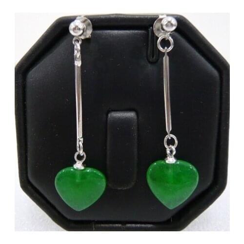 WHOLESALE LOVELY LADIES GREEN HEART NATURAL JADE EARRING #FASHION JEWELRY