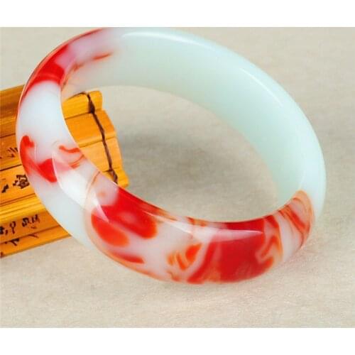 Genuine Natural Color Jade Bangle Red White Bracelet Charm Jewellery Fashion Accessories Women Men Gifts