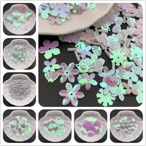 30g AB White Series Loose Sequins Paillettes For Sewing ,Shoes,Hat,Kids DIY,Crafts Accessories Wholesale
