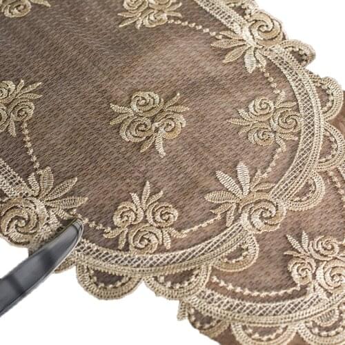 PVC Transparent Tablecloth with Golden Lace Waterproof Oil-proof Table Cover Coffee Table Crystal Plate Embroidered Table Cloth