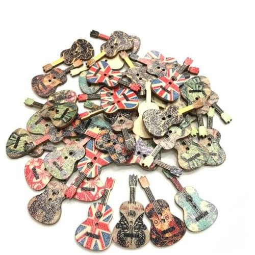 300PCS Mini Wooden Guitar Confetti Sequin Button Baby Shower Table Decoration Scrapbook Wood DIY Crafts 35X18MM