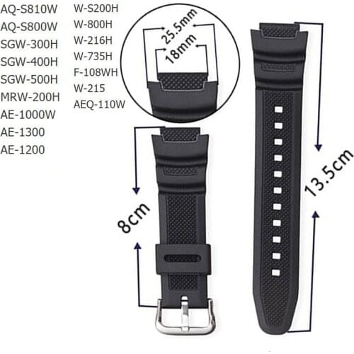 Rubber Strap for Casio AE-1000w AQ-S810W SGW-400H / SGW-300H Silicone Watchband Pin Buckle Strap Watch Black Wrist Bracelet