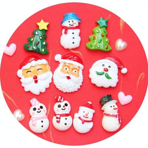10Pcs Christmas Resin Cabochons Decoration Craft Flatback Cabochon Embellishments For Scrapbooking Kawaii Diy Accessories