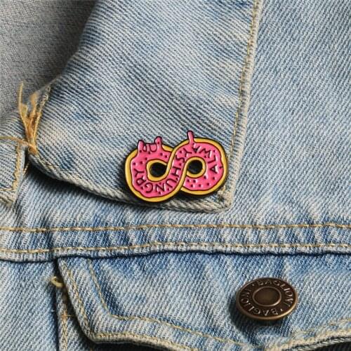 Pink Donuts Brooches Delicious Food Enamel Pins ALWAYS HUNGRY Sweet Cake Dessert Cartoon Cute Badge Jewelry Gifts For Girls Kids