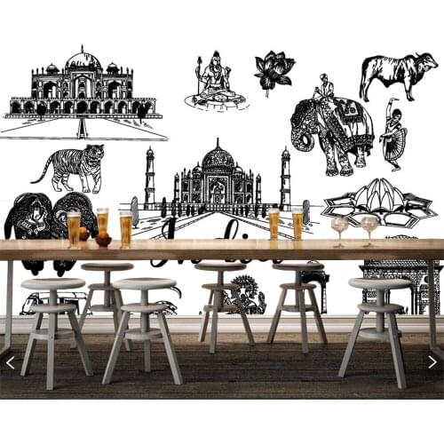 Hand drawn sketch style Indian theme 3d wallpaper papel de parede living room tv sofa wall bedroom restaurant cafe bar mural