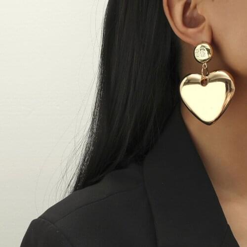 NEW Fashion Gold Sliver Big Hollow Love Heart Dangle Earrings For Women Girl Simple Statement Long Drop Earrings Gift