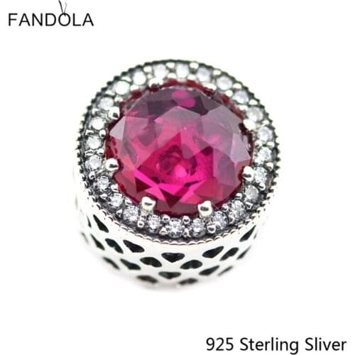 CKK 925 Sterling Silver Radiant Hearts, Cerise Crystal Charms Original Fashion Beads Fits Bracelets DIY Jewelry