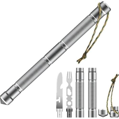 Outdoor Multifunctional Tools Self-defense Stick Opener Survival Fork Car Tableware Knife Camping Wild Tool Set Compass