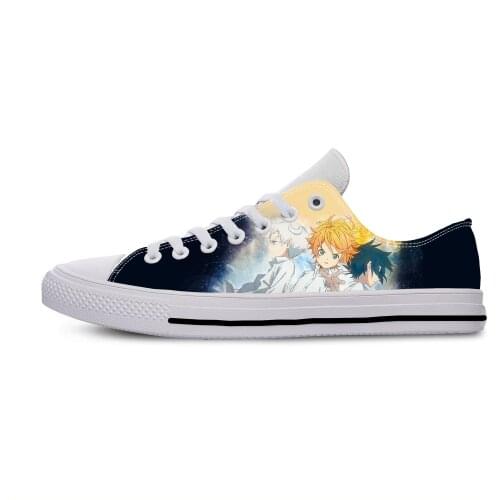 Japanese Anime Manga The Promised Neverland Funny Casual Cloth Shoes Low Top Lightweight Breathable 3D Print Men Women Sneakers