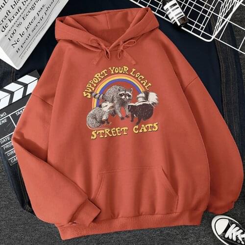 Support Your Local Street Cats Print Women Hoodie Cartoons Crewneck Clothes Vintage Loose Sweatshirt Street Hip Hop Hoody Womens