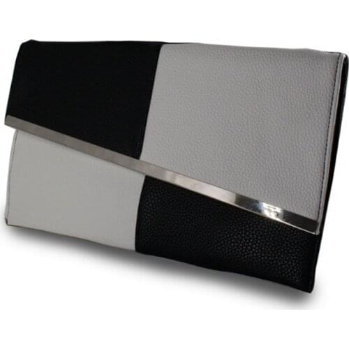 BiPtyDam New Women PU Leather Large Capacity Evening Clutch Bag Female Patchwork Handbag Wedding Party Chain Purse Day Clutches