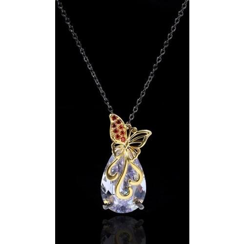 Ladies Luxury Oversized Water Drop Zircon Bow Necklace Pendant 925 Silver Fashion Charm Crystal Jewelry Butterfly Necklace