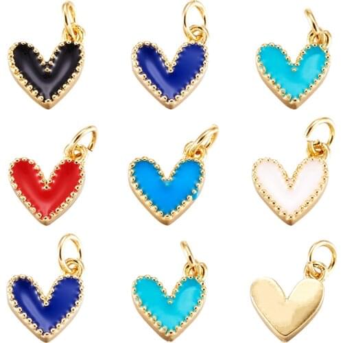 Pandahall 10pcs Sweet Heart Pendant Enamel Charms for DIY Jewelry Making Necklaces Bracelets Mixed Color 9x7x2.5mm Hole: 2.5mm