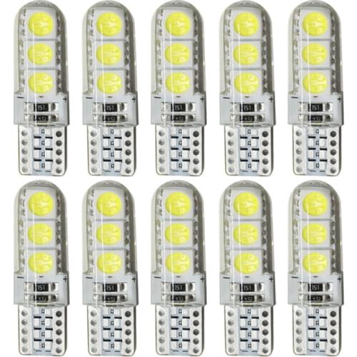 10 pieces/lot T10 LED W5W Bulb White Car Signal Light 12V 5050 6SMD Silicone Wedge Side Turn Parking Lamps Clearance Lights
