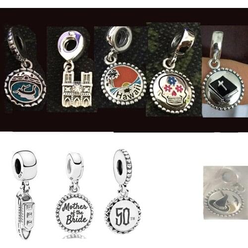 100% S925 Sterling Silver Fashion Luxury Cruise Ship Holy Book Beach Witch Hat Charm Charm Lady DIY Hand Bracelet Accessories