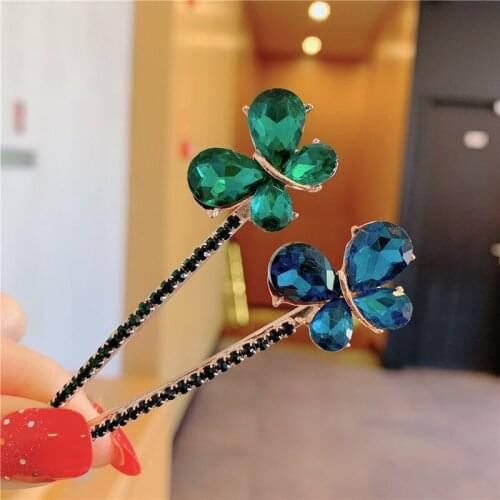 2PC/Set Crystal Bow Hair Pins High Grade Handmade Rhinestone Hair Clip for Women Western Style Wild Multicolor Hair Jewelry