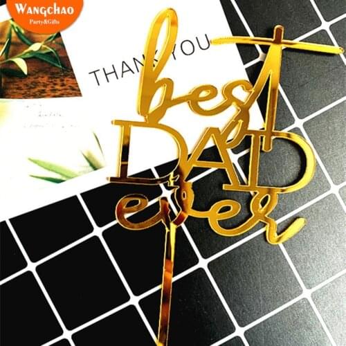3pc/bag Best Dad Ever Gold Acrylic Cake Topper Fathers Day Cake Decoration Happy Birthday Theme Cupcake Topper Party Supplies