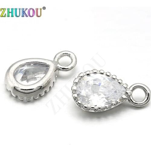 6*11mm Brass Cubic Zirconia Water Drop Charms Pendants Links, Hole: 1.5mm, Model: VD251