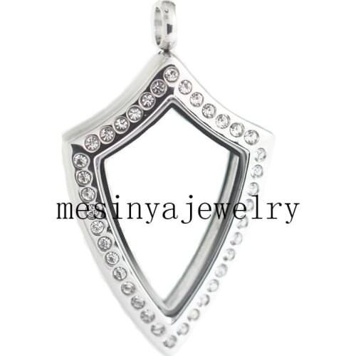 316L magnet Stainless steel 6pcs Shield 43x25.5mm czech crystal glass locket for floating charms