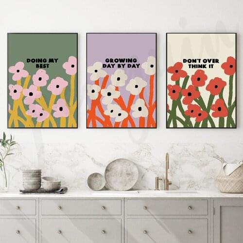 Abstract Colorful Flower Simple Quote Wall Art Canvas Painting Nordic Posters and Prints for Living Room Home Decor
