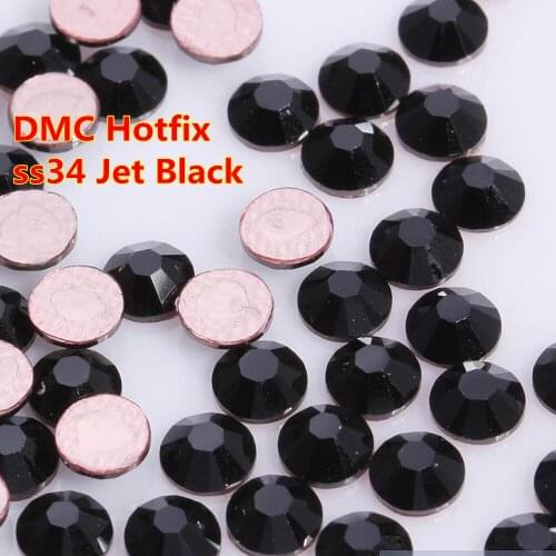 Free Shipping! 144pcs/Lot, ss34 (7.0-7.3mm) High Quality DMC Black Iron On Rhinestones / Hot fix Rhinestones